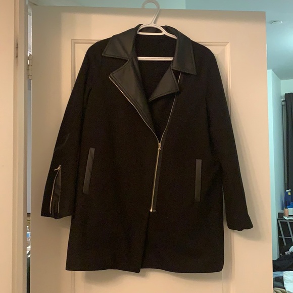 Black faux leather trimmed jacket - Picture 1 of 6
